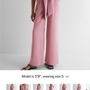 Express Pink Satin V-neck Tie Waist Wide Leg Jumpsuit